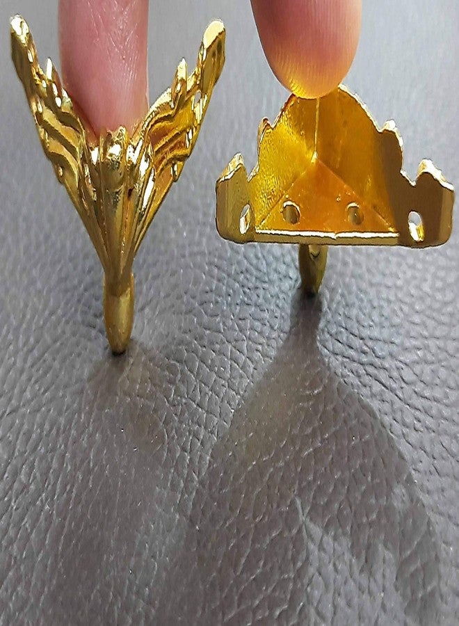 Tia واقيات زوايا أرجل معدنية نحاسية مزخرفة من تيا مع براغي لصناديق المجوهرات والصناديق الخشبية وصناديق الهدايا (ذهبي، 25×25×18 مم)، حوالي 8 قطع، مثلثة الشكل - Image 3